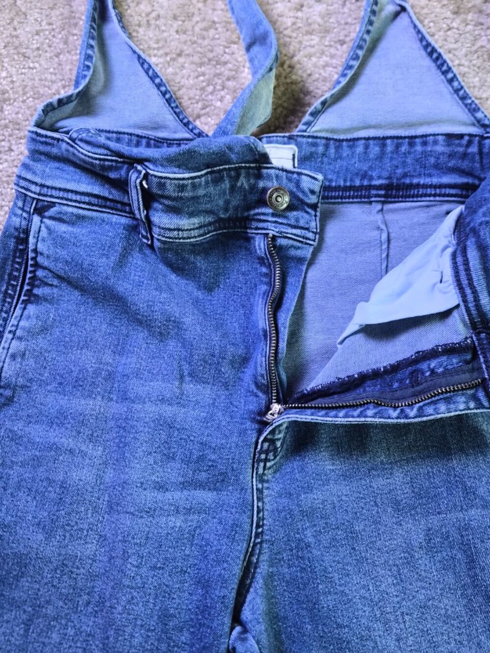 Free People Women's Flare Overalls Size 6 Denim Cottage Indie Wide Leg F858 - Picture 4 of 14